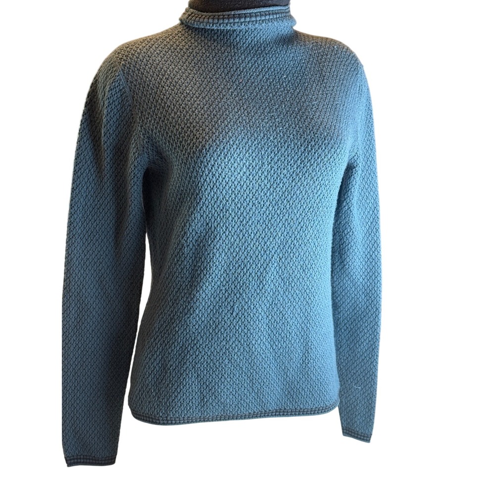 Title Nine Women's Medium Blue Wool Blend Textured Turtleneck Sweater Coastal